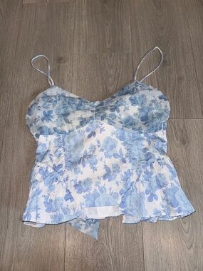 For Love & Lemons Blue Floral Spaghetti-Strap Cami